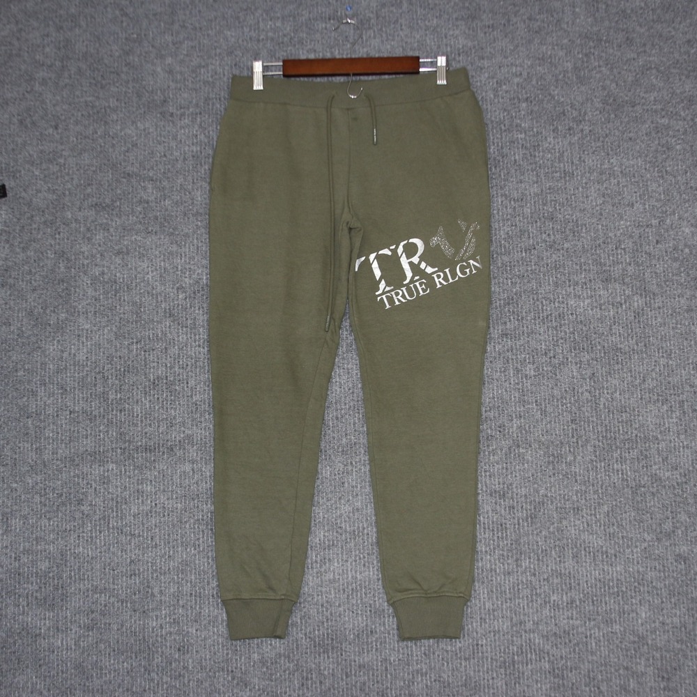True Religion Mens Jogger Sweatpants Olive‎ Green TR Logo Size M Rhinestones